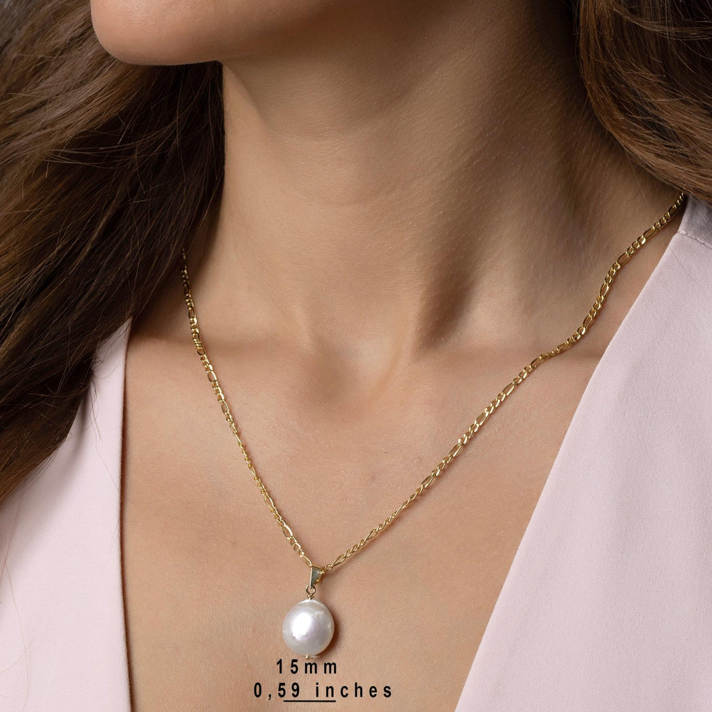 14K Solid Gold Pearl Necklace - Real Baroque Pearl Pendant