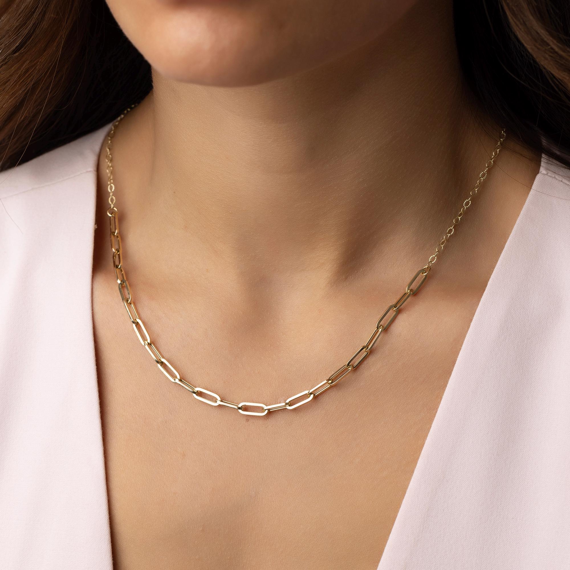 14K Solid Gold Paperclip Chain Necklace - Real Gold Chunky Chain for Women