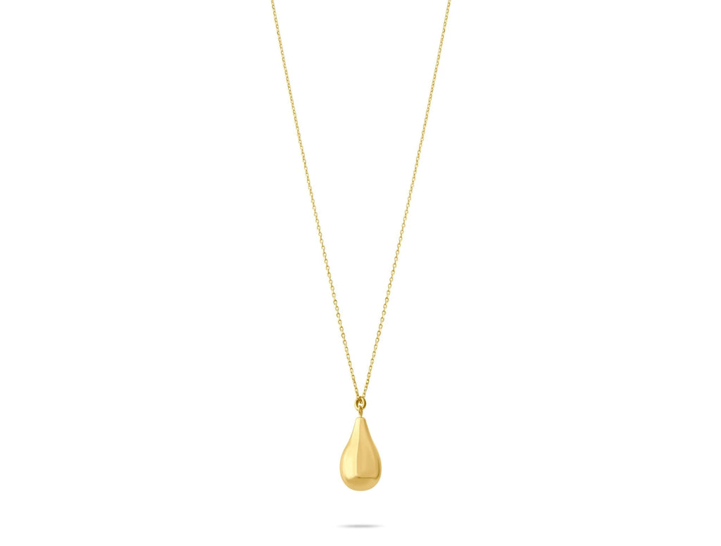 14K Solid Gold Teardrop Necklace - Minimalist Gold Drop Pendant