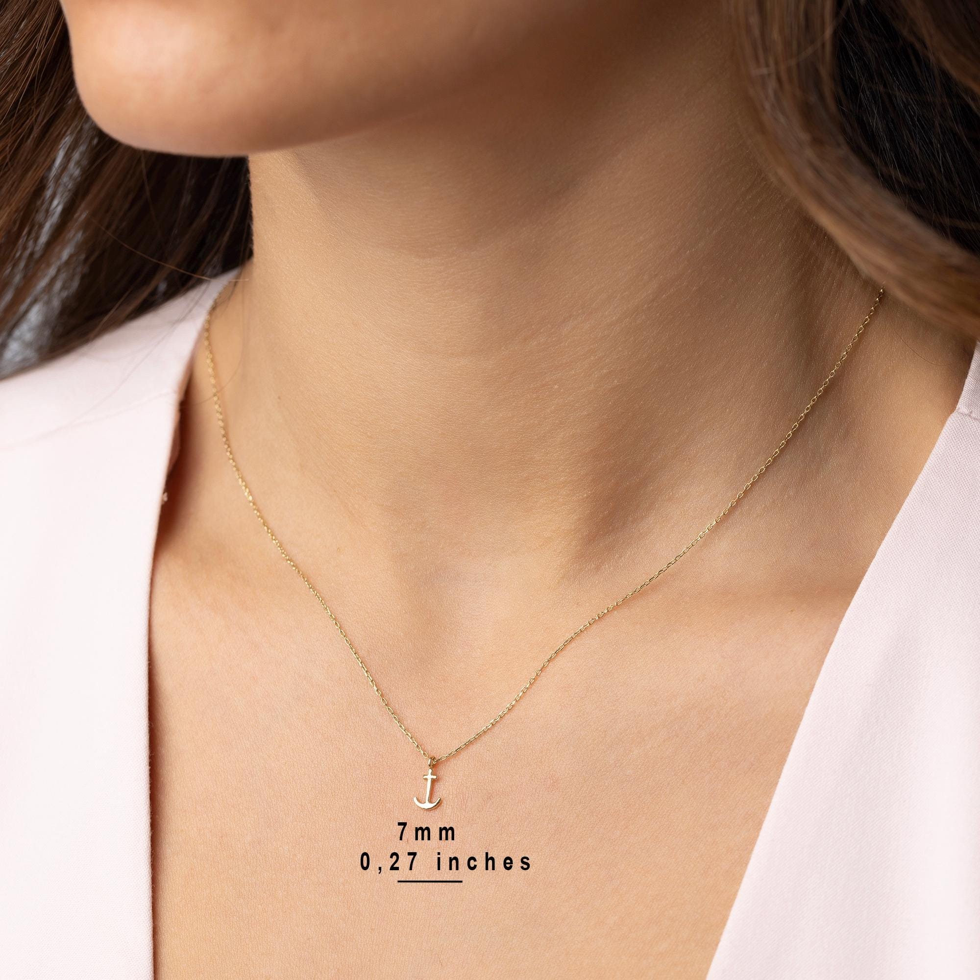 14K Solid Gold Anchor Necklace - Minimalist Nautical Pendant