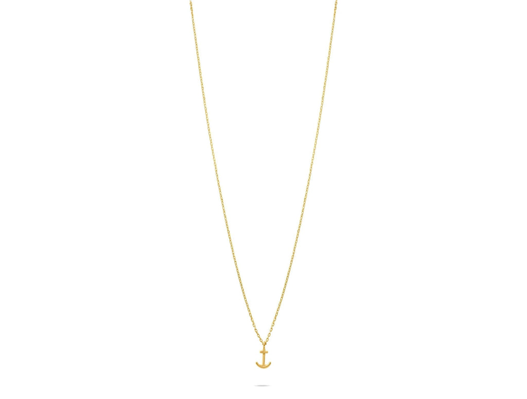 14K Solid Gold Anchor Necklace - Minimalist Nautical Pendant