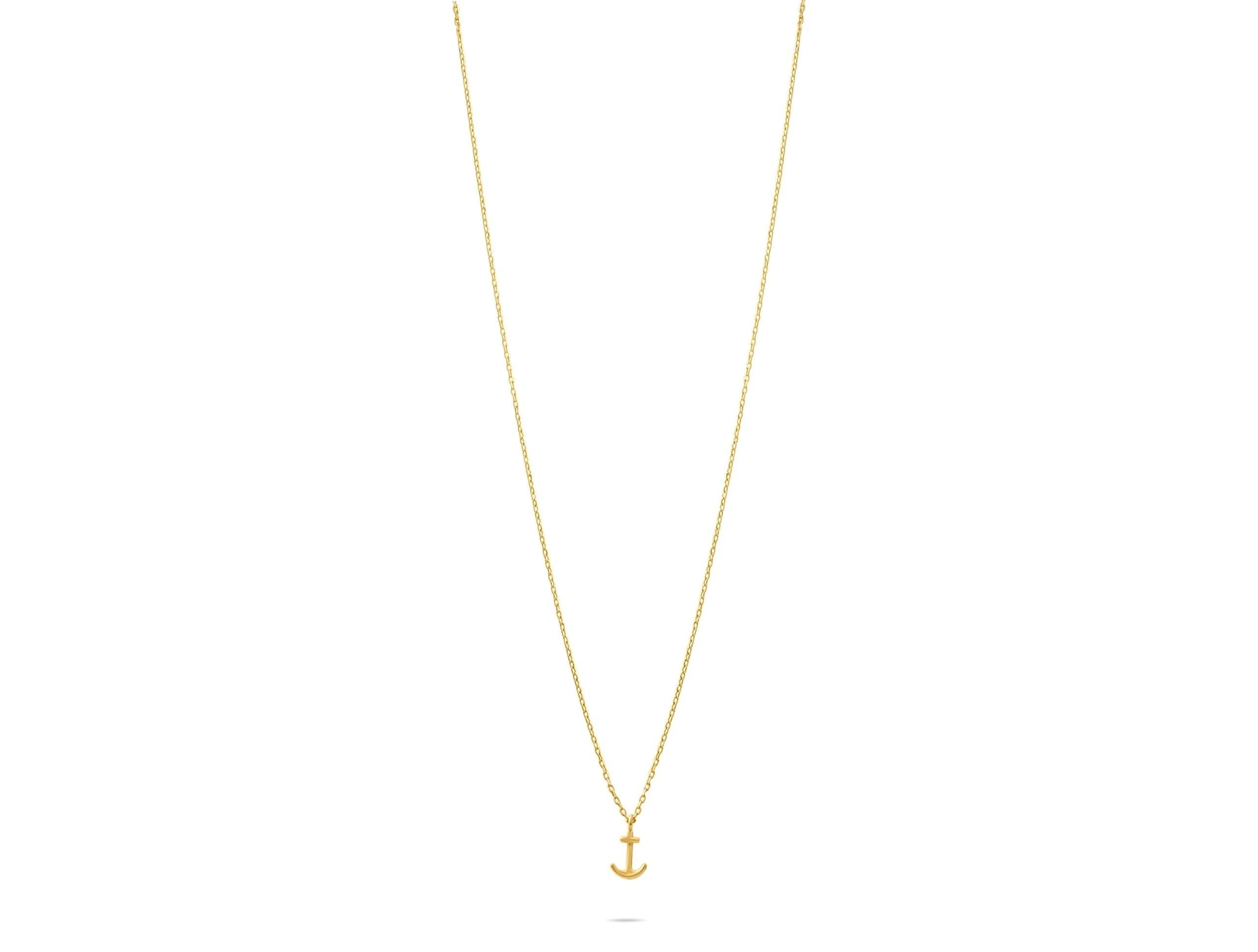 14K Solid Gold Anchor Necklace - Minimalist Nautical Pendant