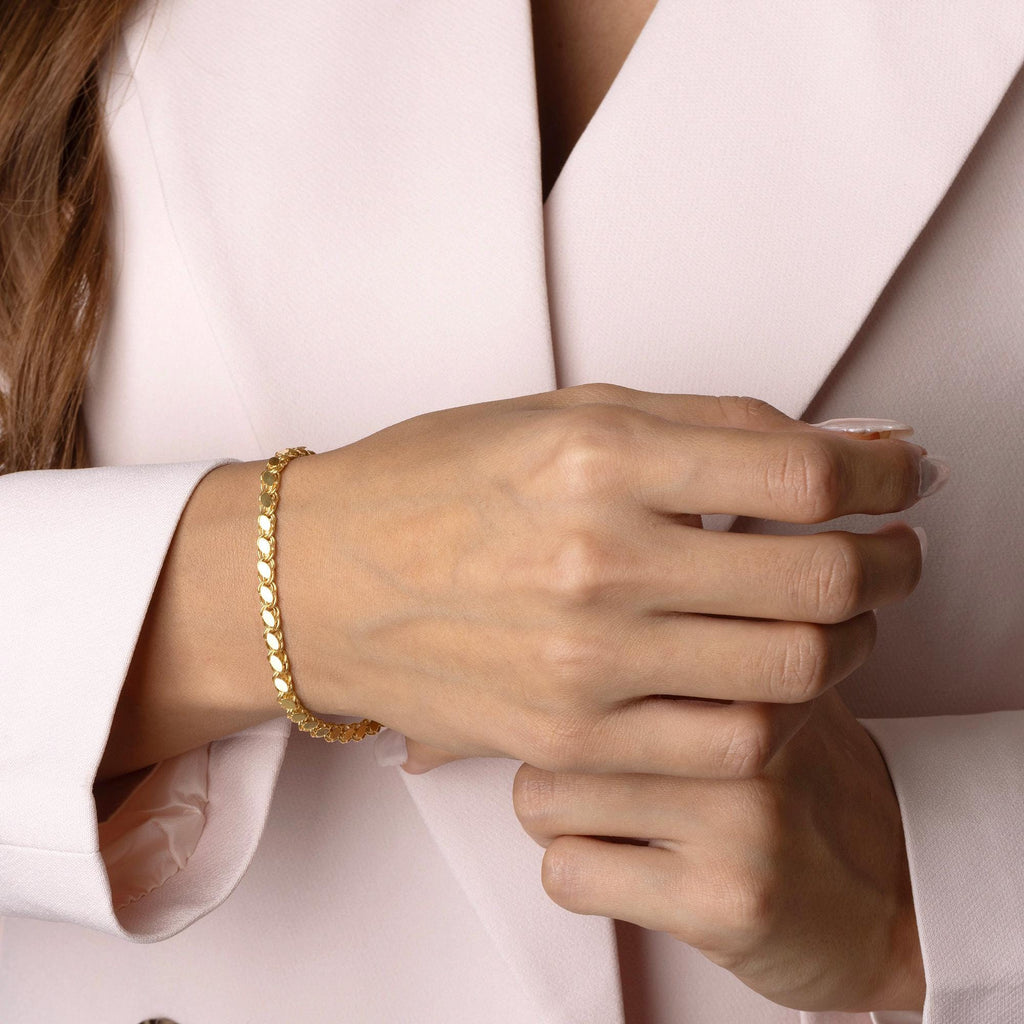 14K Solid Gold Oval Link Bracelet – Dainty Minimalist Chain, Real Gold Everyday Jewelry, Handmade Gift for Women, Adjustable Gold Jewelry