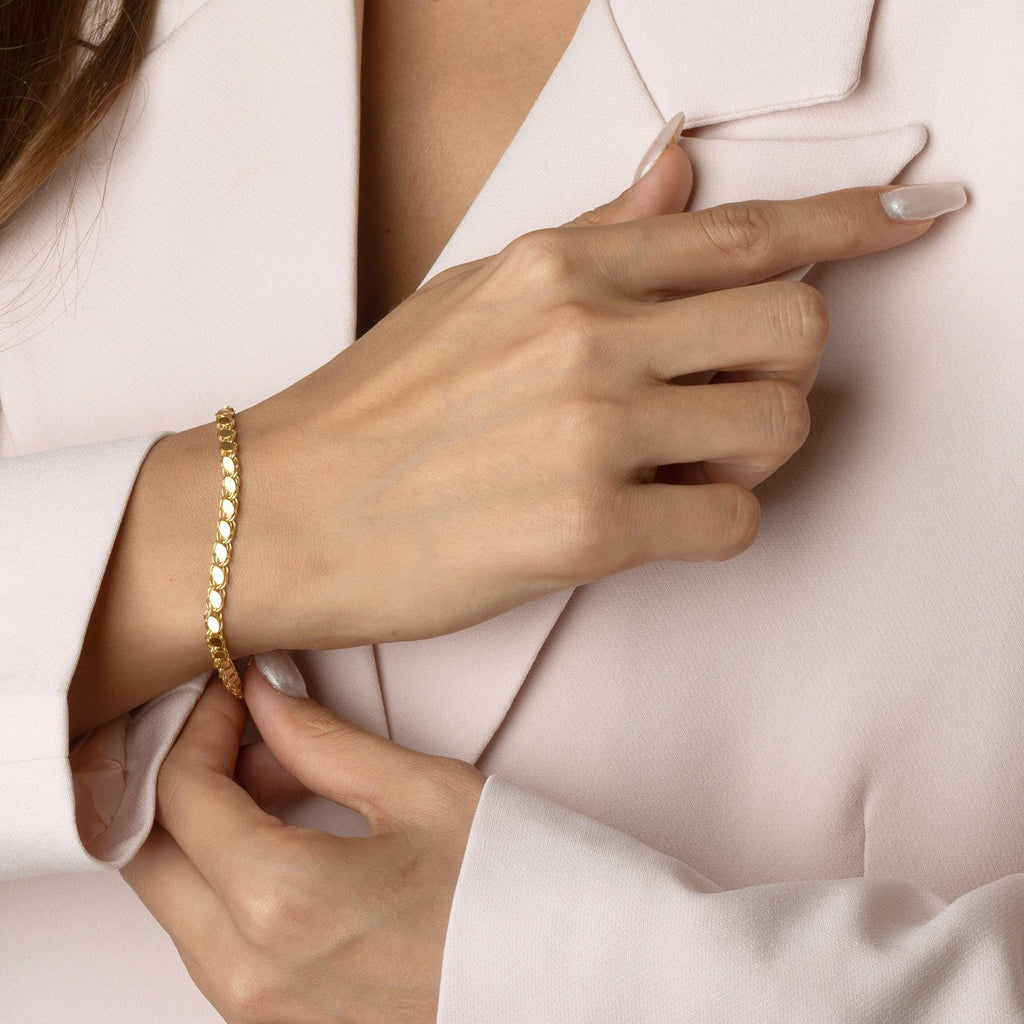 14K Solid Gold Oval Link Bracelet – Dainty Minimalist Chain, Real Gold Everyday Jewelry, Handmade Gift for Women, Adjustable Gold Jewelry