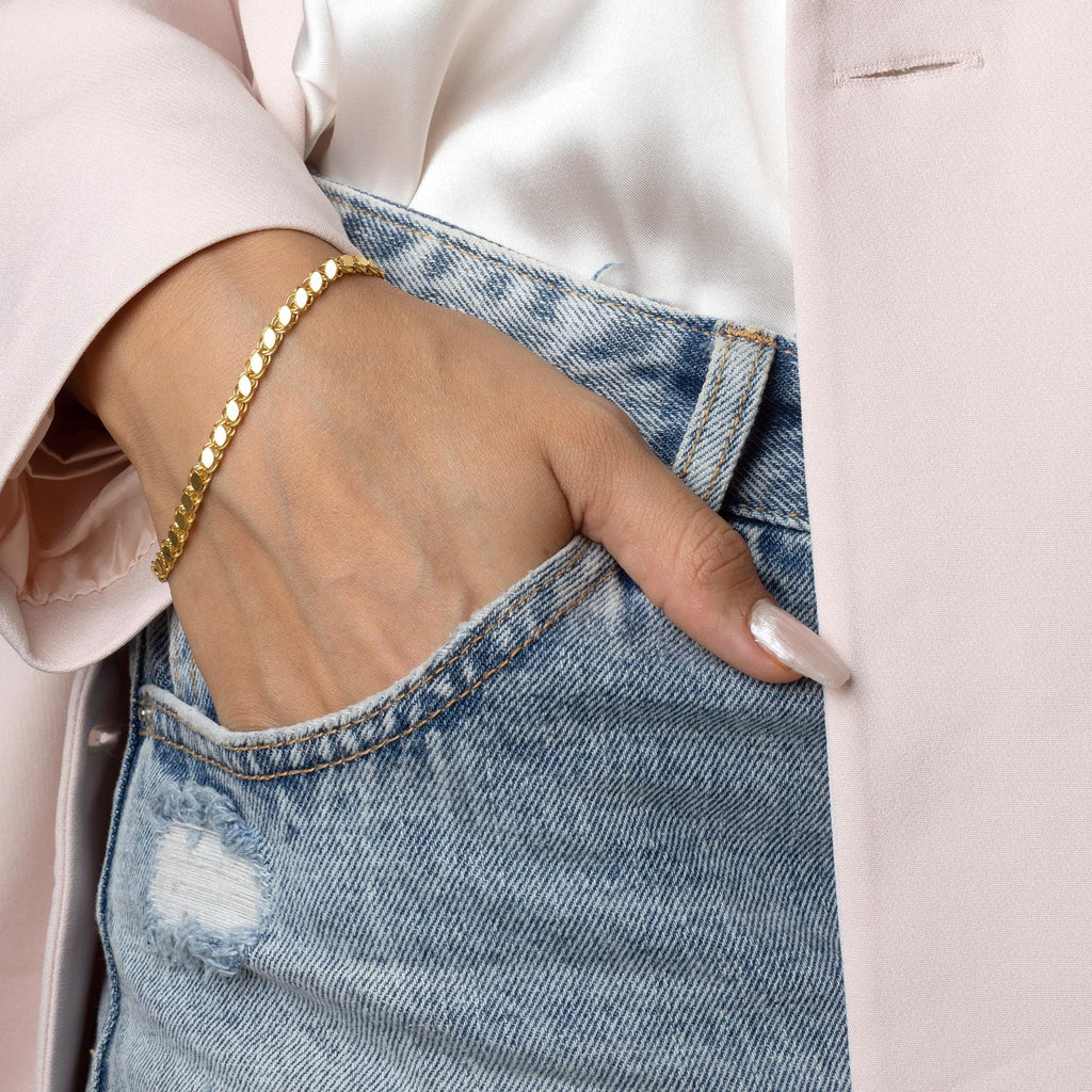 14K Solid Gold Oval Link Bracelet – Dainty Minimalist Chain, Real Gold Everyday Jewelry, Handmade Gift for Women, Adjustable Gold Jewelry