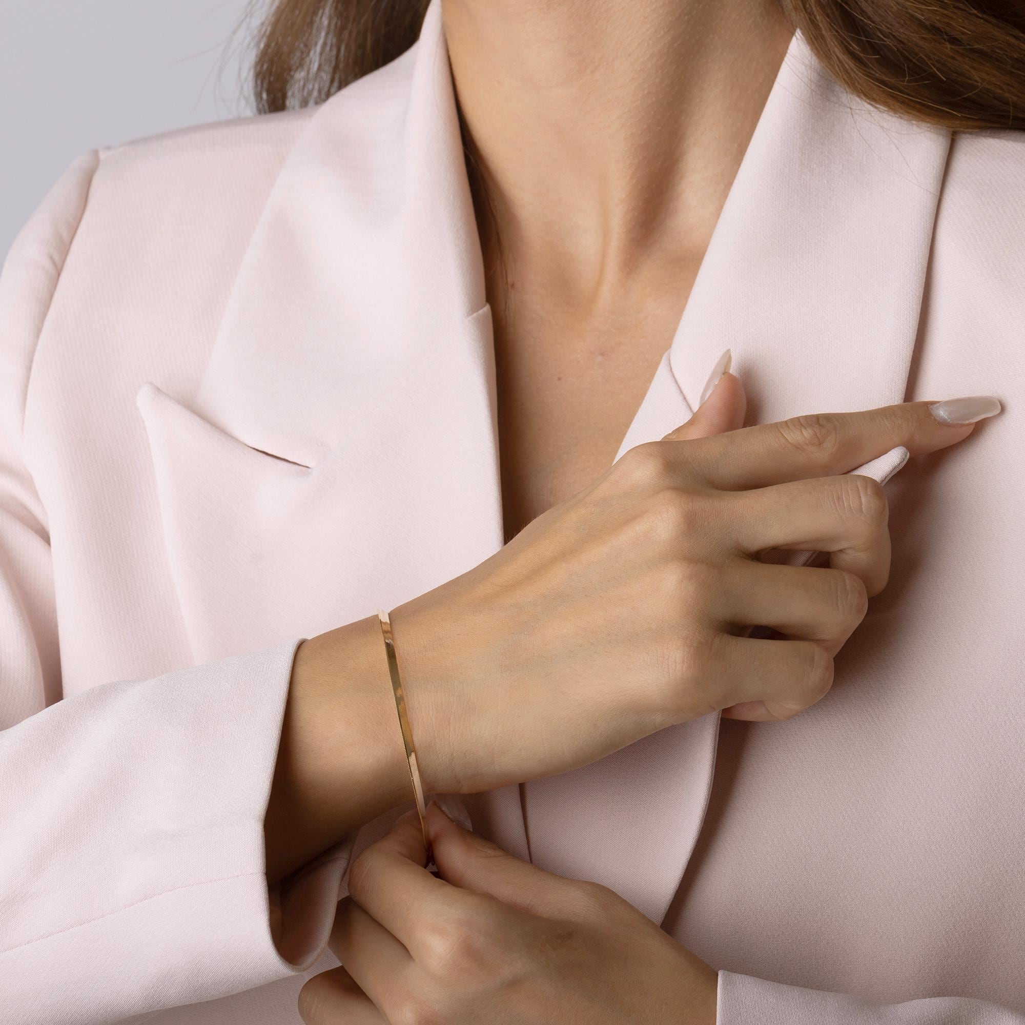 14K Solid Gold Bar Bracelet - Real Gold Minimal Bracelet for Women