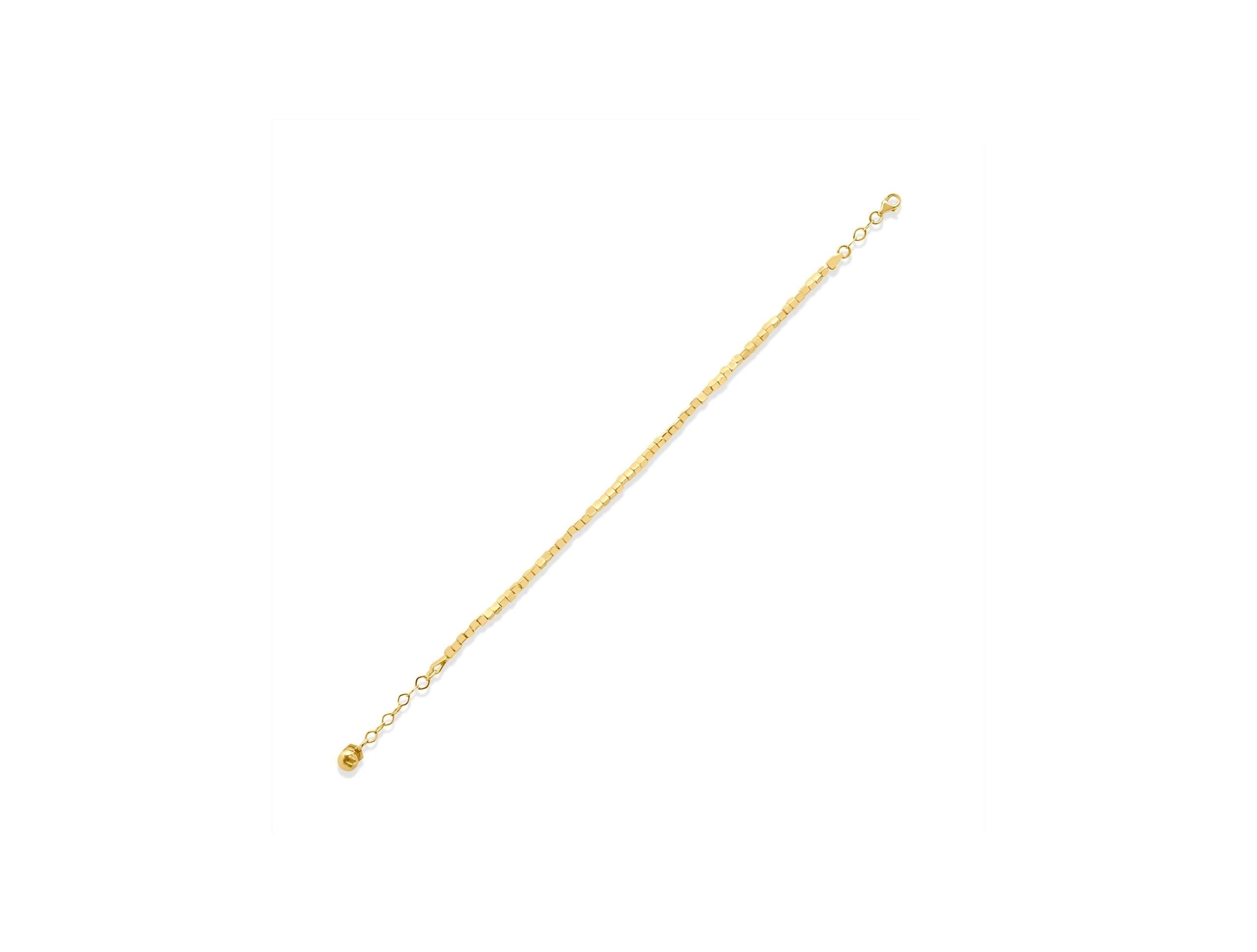 14K Solid Gold Cube Bead Bracelet – 2mm Square Box Chain