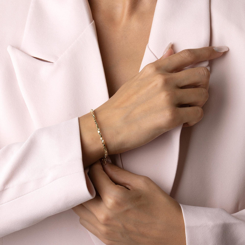 14K Solid Gold Cube Bead Bracelet – 2mm Square Box Chain