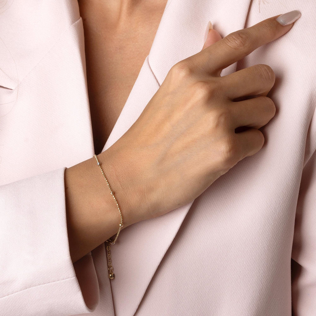 14K Solid Gold Beaded Chain Bracelet – Dainty Dorika Design Chain