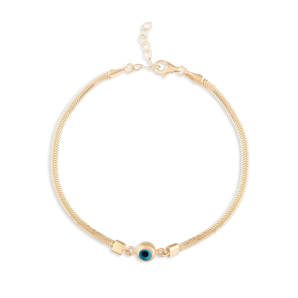 14K Solid Gold Evil Eye Bracelet - Blue Enamel Eye Charm Bracelet