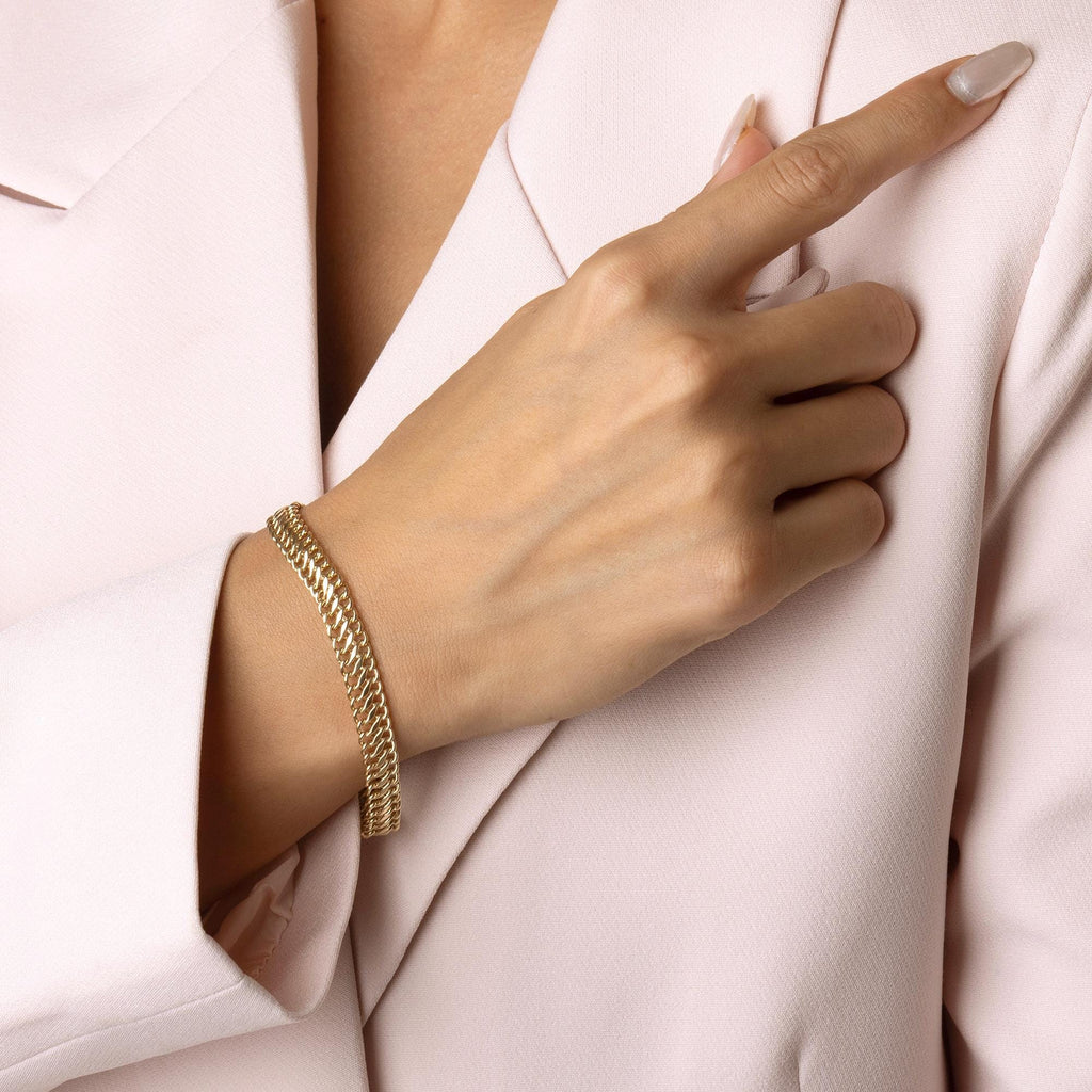 14K Solid Gold Cuban Chain Bracelet - Real Gold Unisex Bracelet