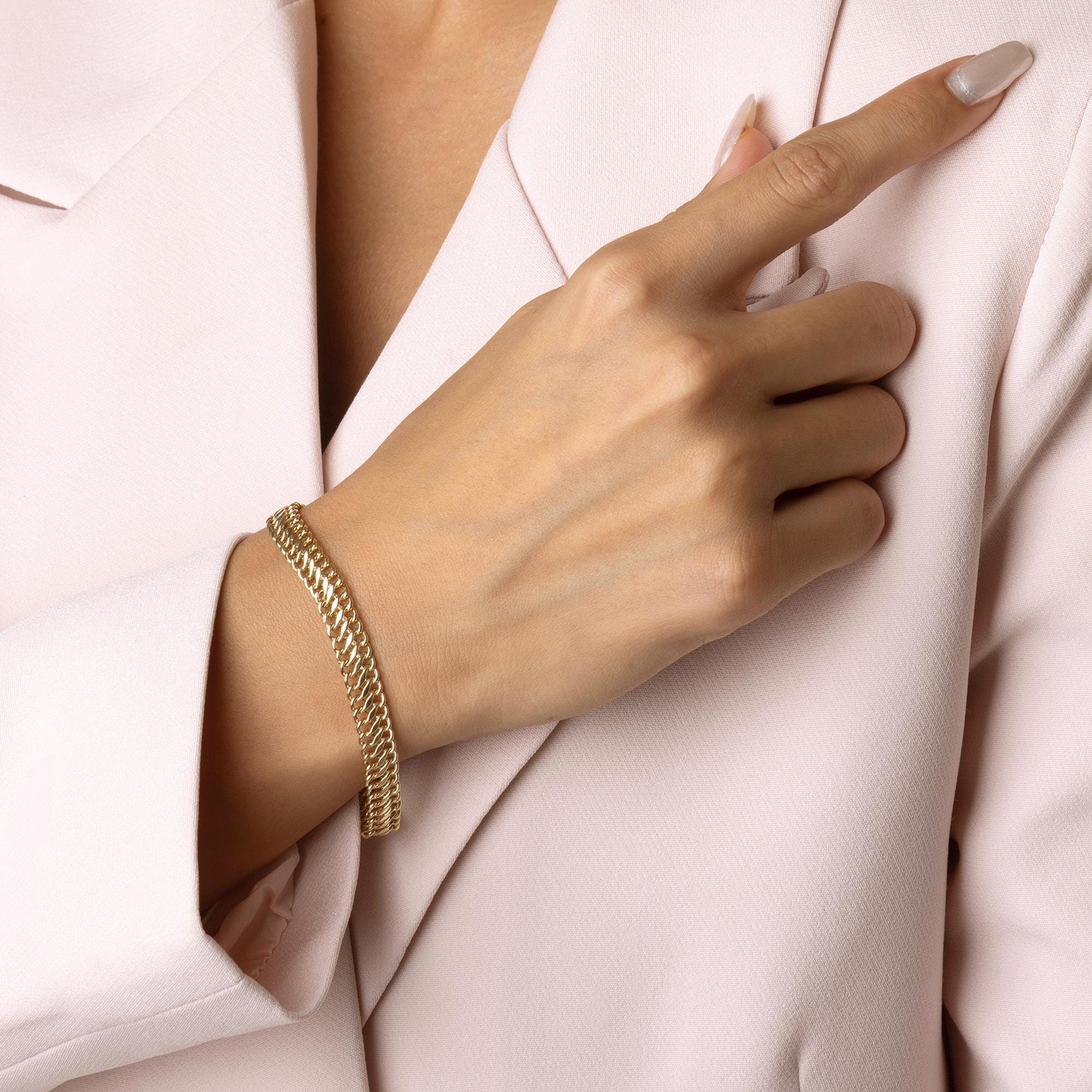 14K Solid Gold Cuban Chain Bracelet - Real Gold Unisex Bracelet