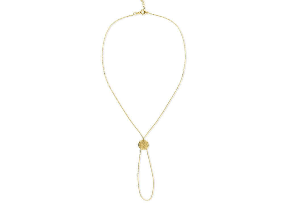 14K Solid Gold Hand Chain Bracelet - Real Gold Round Coin Charm