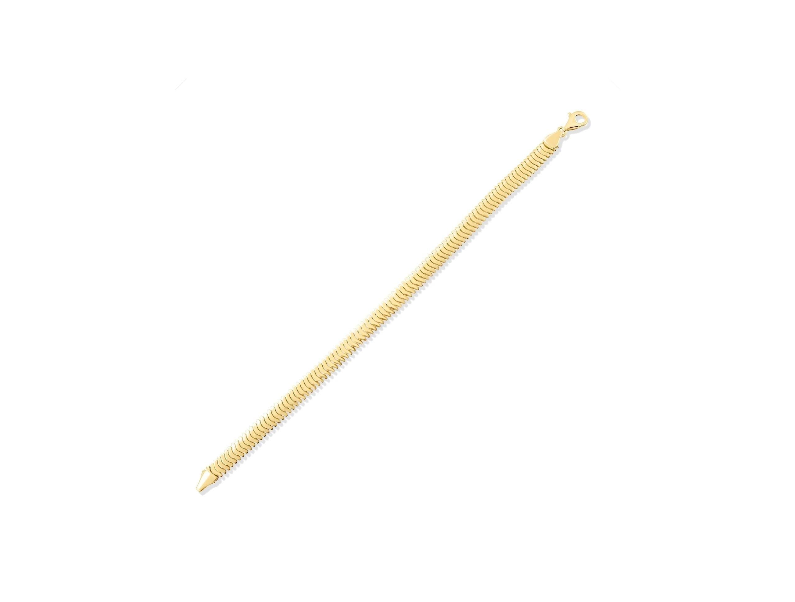 14K Solid Gold Herringbone Bracelet - Real Gold Flat Chain Bracelet