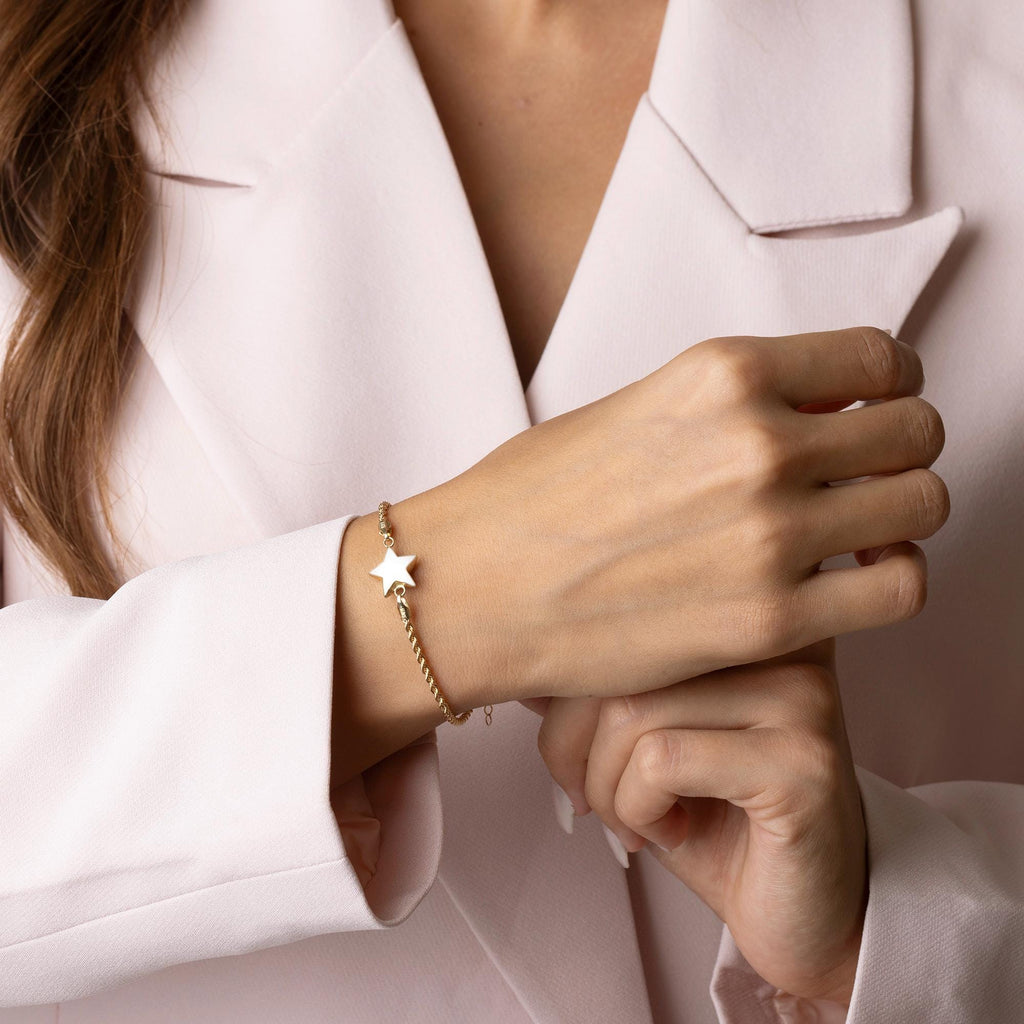 14K Solid Gold Star Bracelet - Dainty Real Gold Jewelry for Women