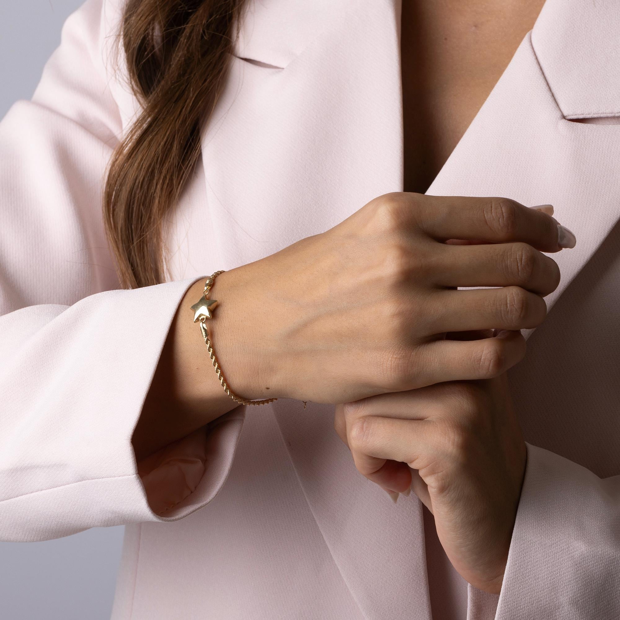 14K Solid Gold Star Bracelet - Dainty Real Gold Jewelry for Women