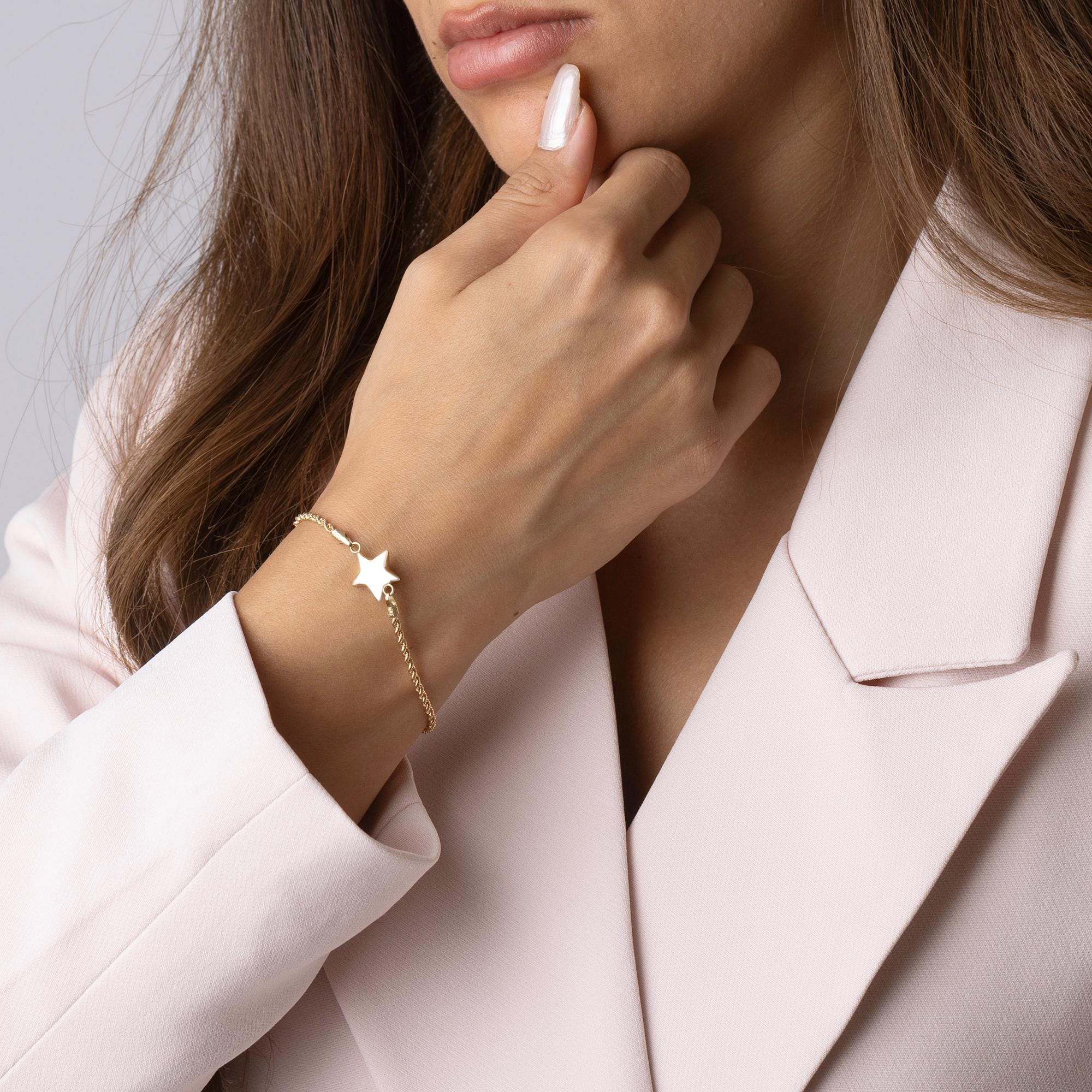 14K Solid Gold Star Bracelet - Dainty Real Gold Jewelry for Women