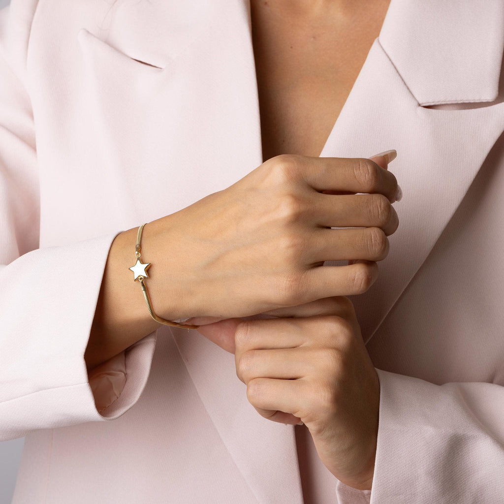 14K Solid Gold Star Bracelet - Real Gold Charm Jewelry