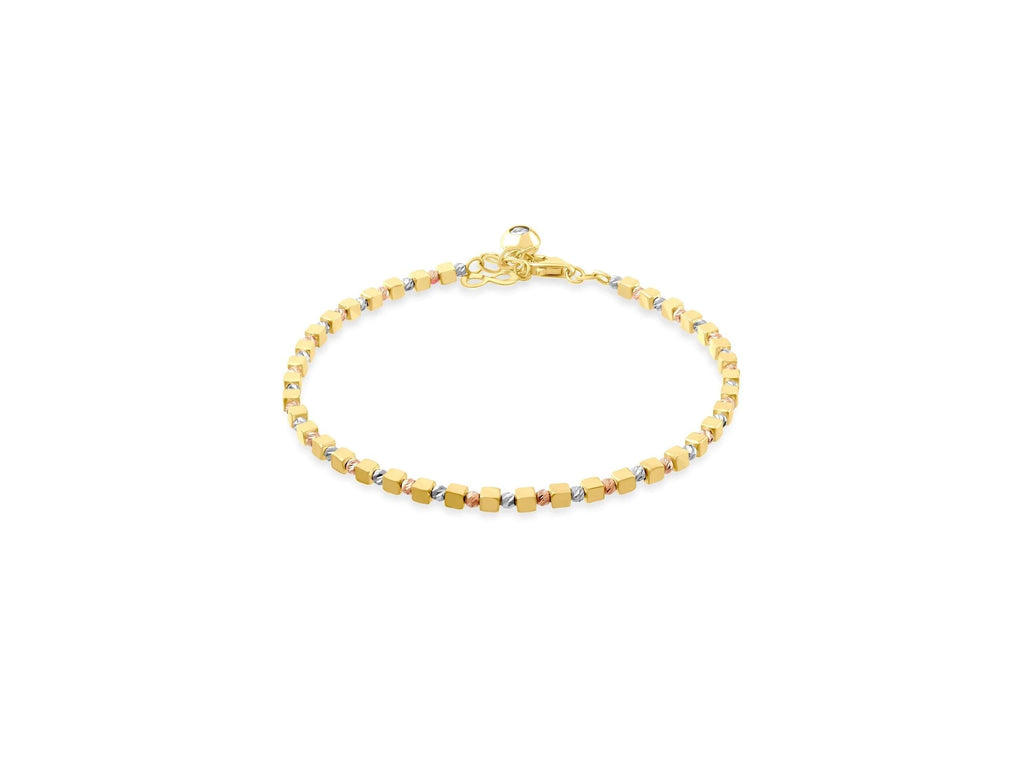 14K Solid Gold Diamond Cut Bracelet - Elegant Handmade Jewelry