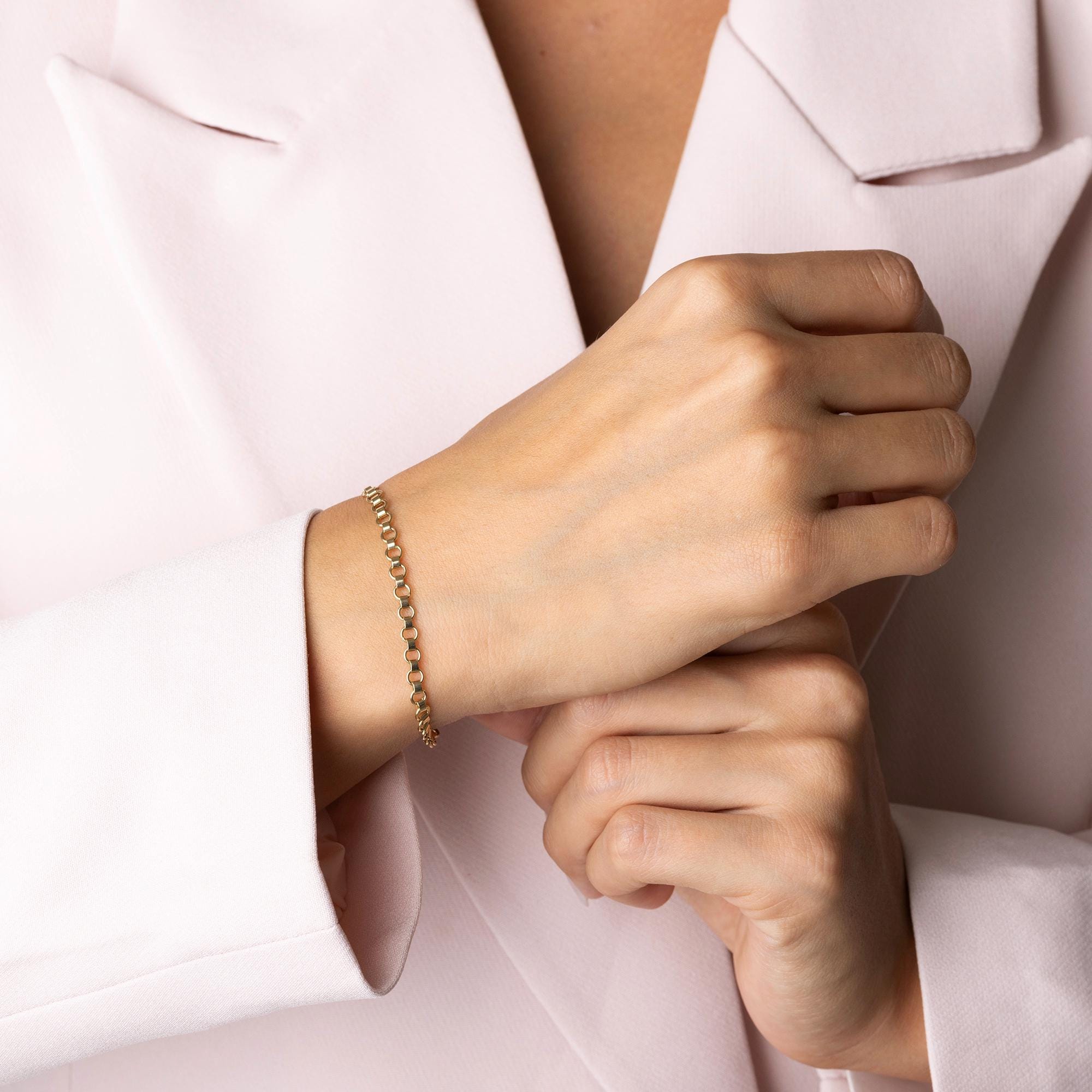 14K Solid Gold Box Chain Bracelet - Real Gold Minimalist Jewelry