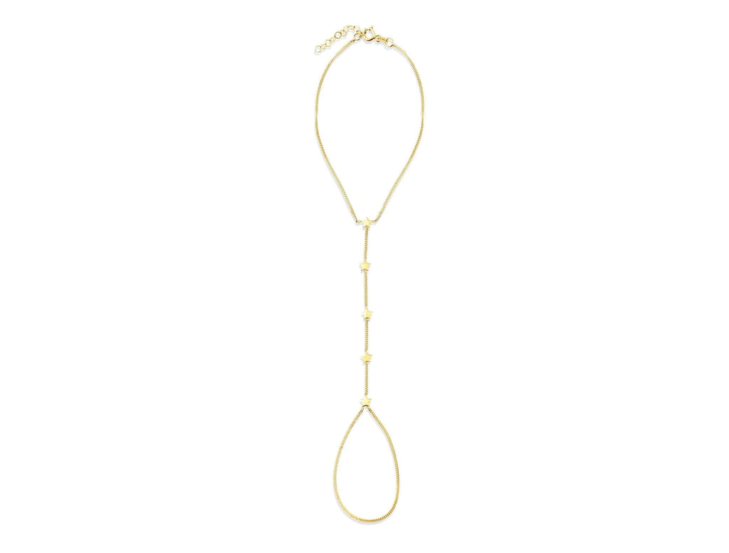14K Solid Gold Star Hand Chain Bracelet - Luxury Hand Jewelry