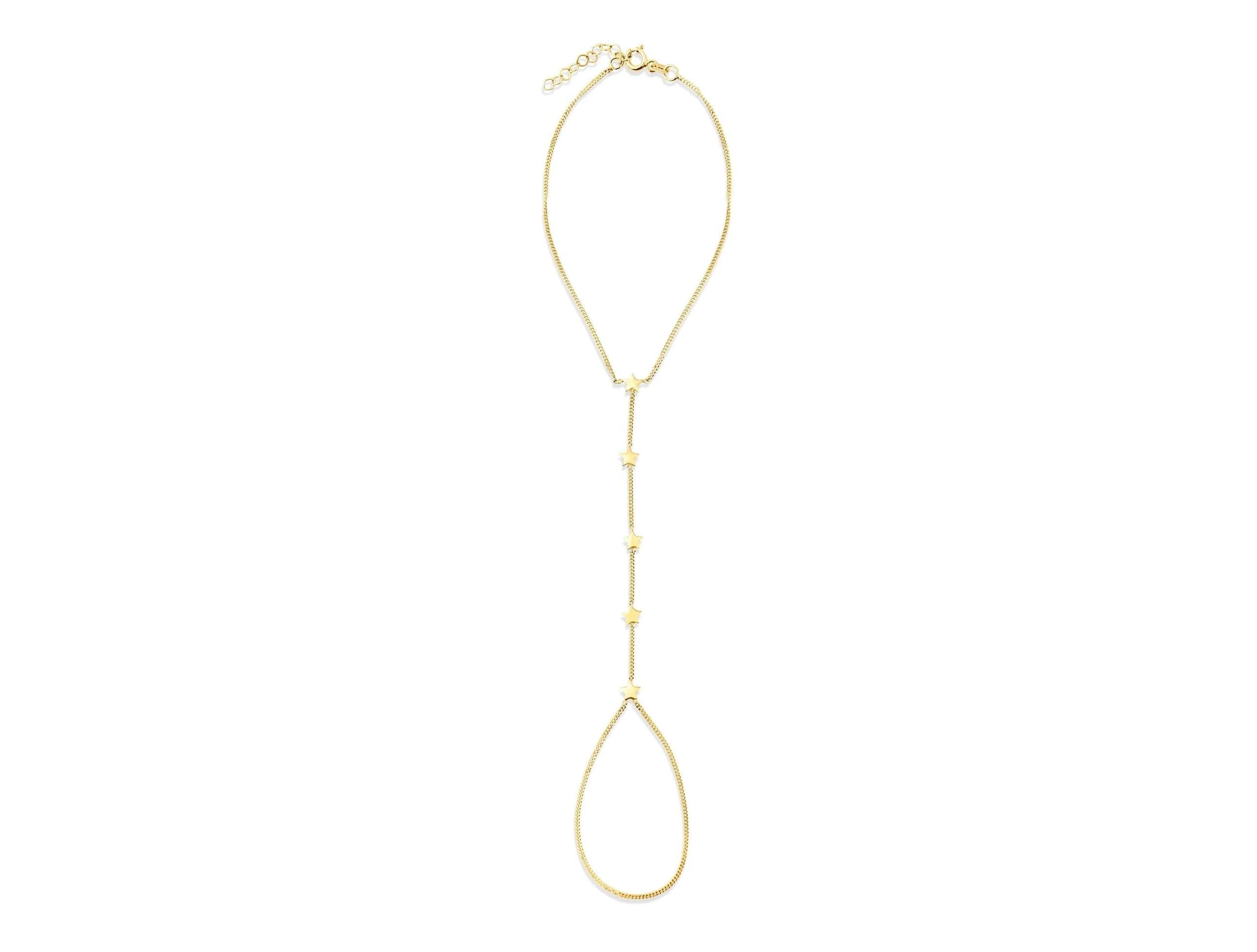 14K Solid Gold Star Hand Chain Bracelet - Luxury Hand Jewelry