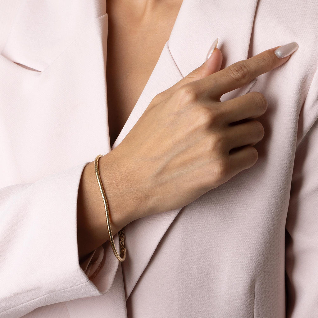 14K Solid Gold Box Chain Bracelet – Handmade Real Gold Square Link Jewelry