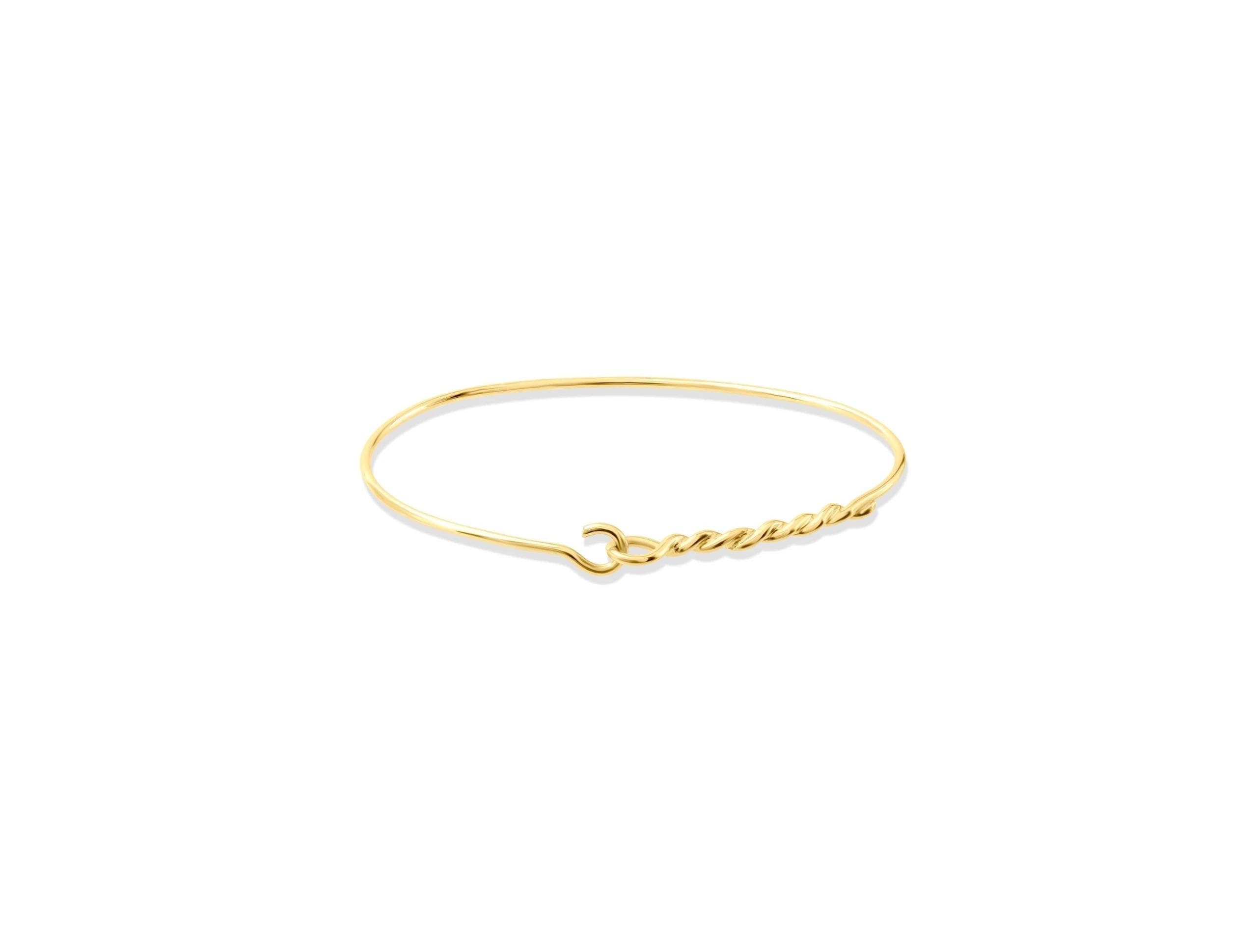 14K Solid Gold Twisted Rope Bangle Bracelet – Handmade Real Gold Minimalist Jewelry