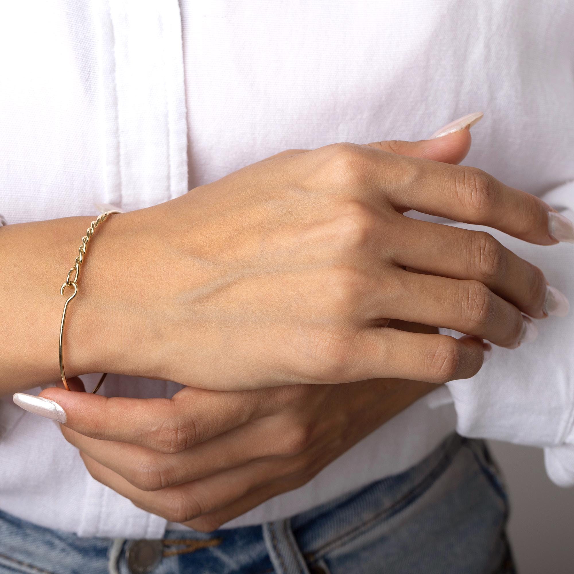 14K Solid Gold Twisted Rope Bangle Bracelet – Handmade Real Gold Minimalist Jewelry