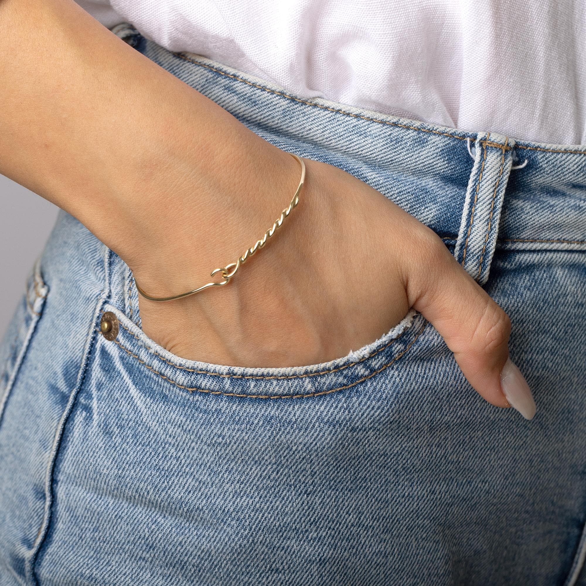 14K Solid Gold Twisted Rope Bangle Bracelet – Handmade Real Gold Minimalist Jewelry