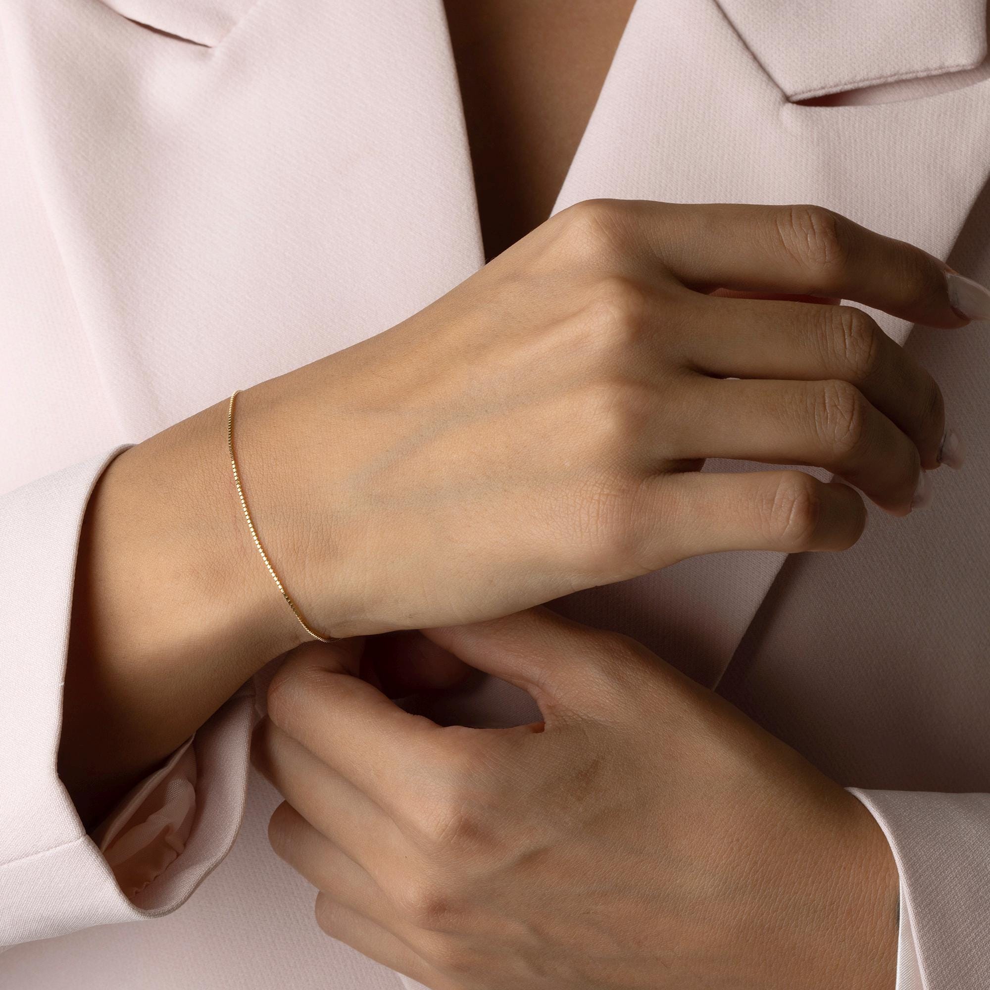 14K Solid Gold Dainty Chain Bracelet - Minimal Gold Thin Bracelet