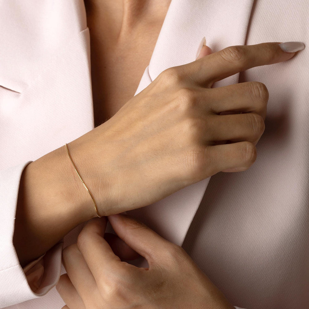 14K Solid Gold Dainty Chain Bracelet - Minimal Gold Thin Bracelet