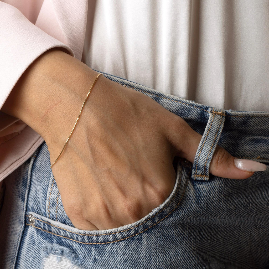 14K Solid Gold Dainty Chain Bracelet - Minimal Gold Thin Bracelet