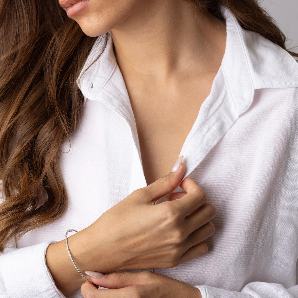 14K White Gold Minimalist Bangle Bracelet - Real Gold Dainty Cuff