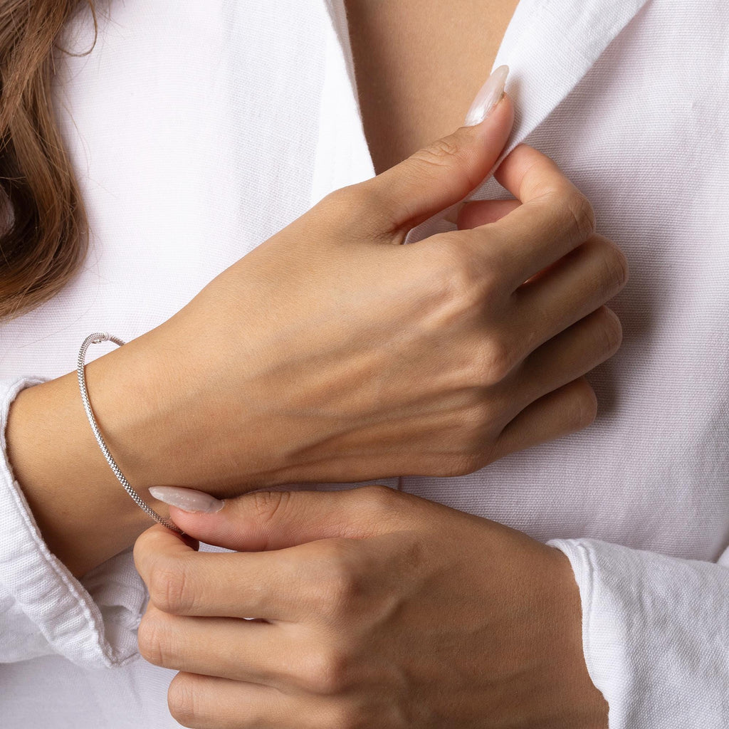 14K White Gold Minimalist Bangle Bracelet - Real Gold Dainty Cuff