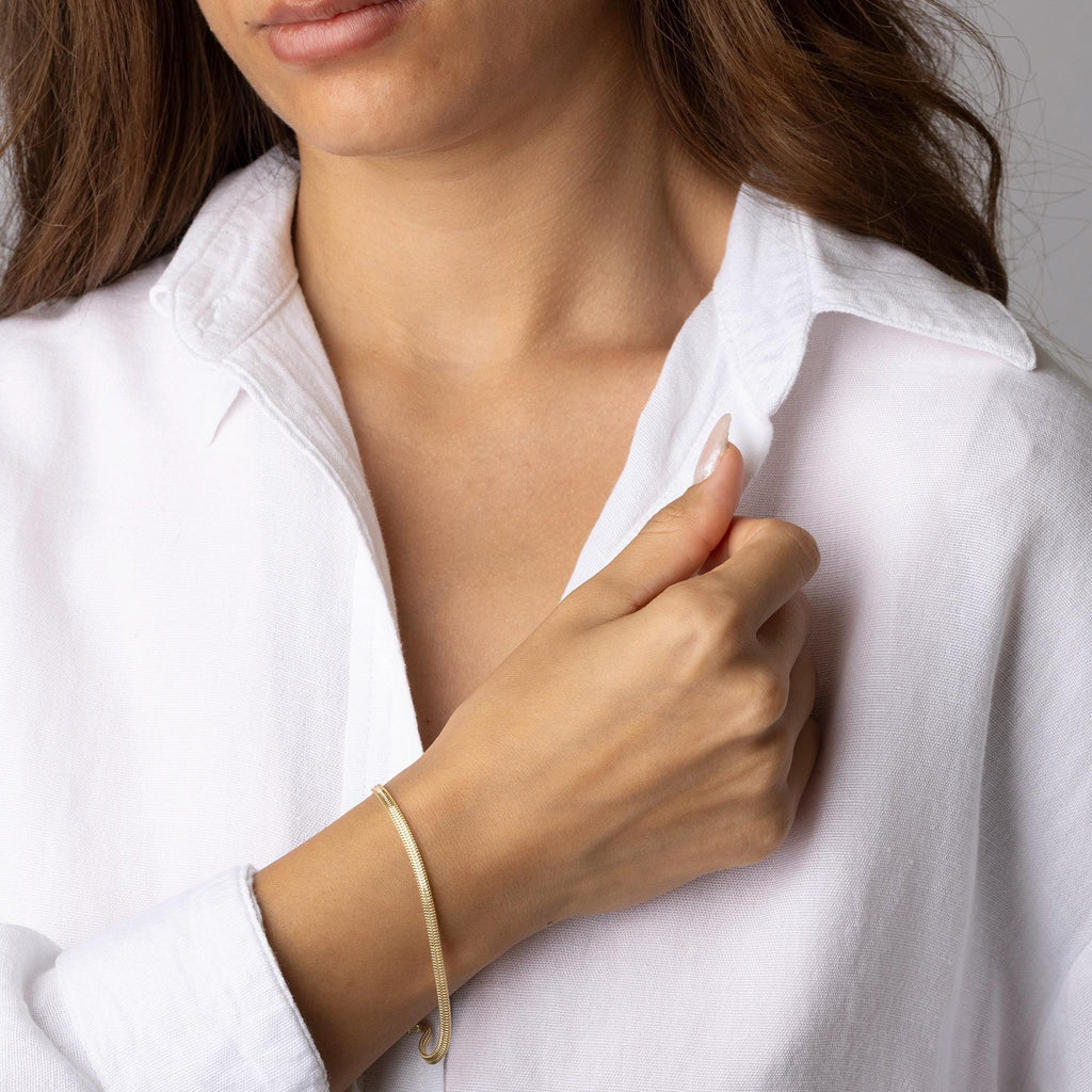 14K Solid Gold Snake Chain Bracelet - Herringbone Cuff Jewelry