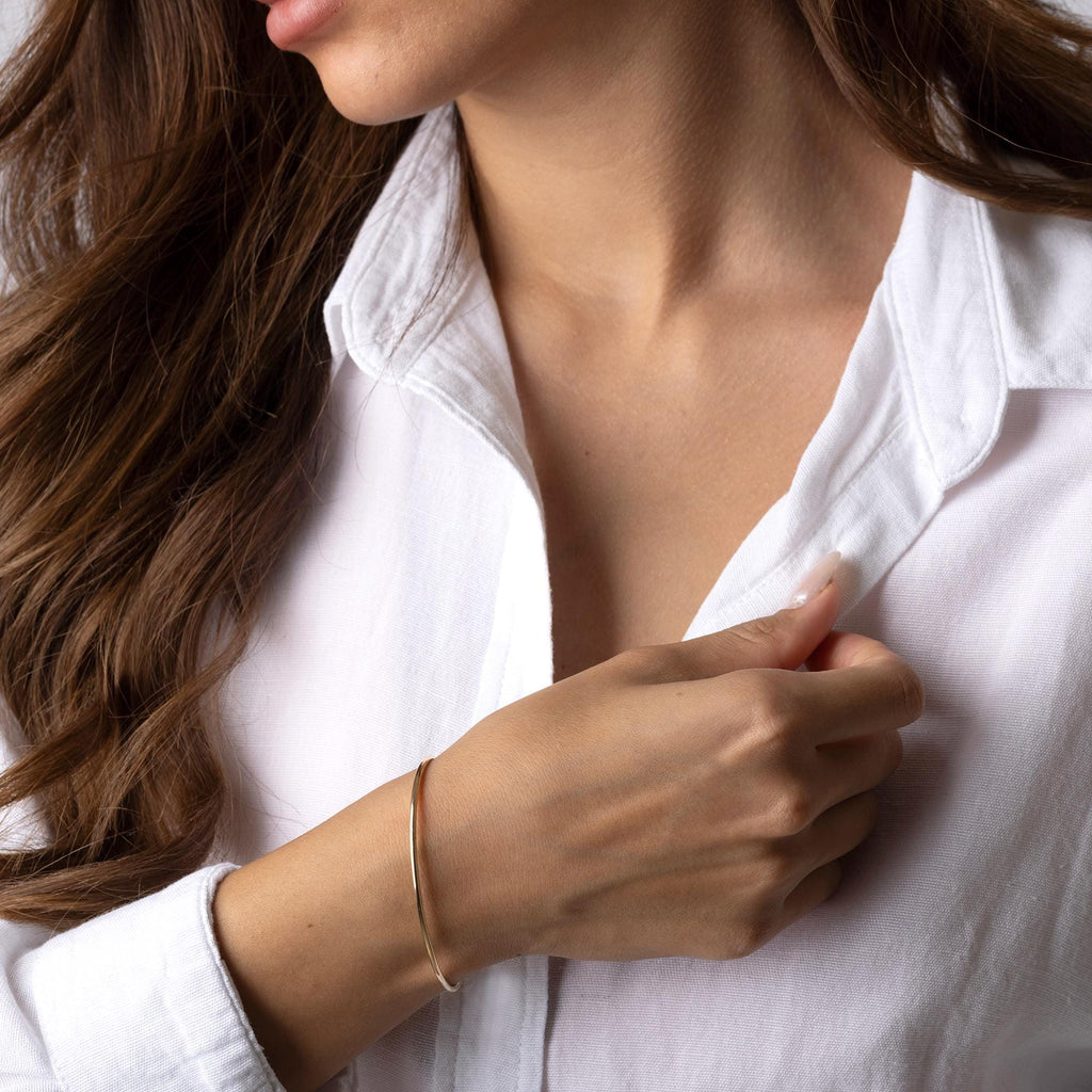 14K Solid Gold Bangle Bracelet –  Dainty Minimalist Gold Cuff