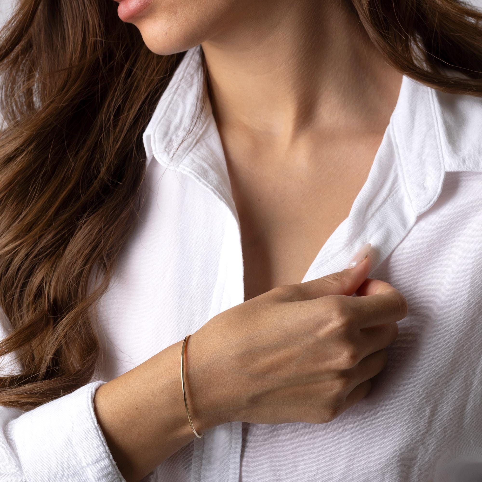 14K Solid Gold Bangle Bracelet –  Dainty Minimalist Gold Cuff