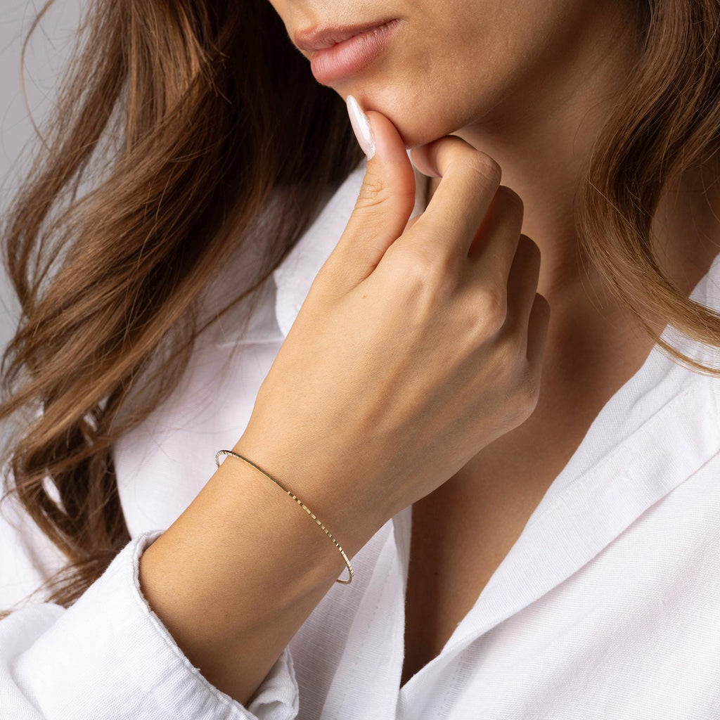 14K Solid Gold Thin Square Bracelet – 2mm Dainty Gold Bangle