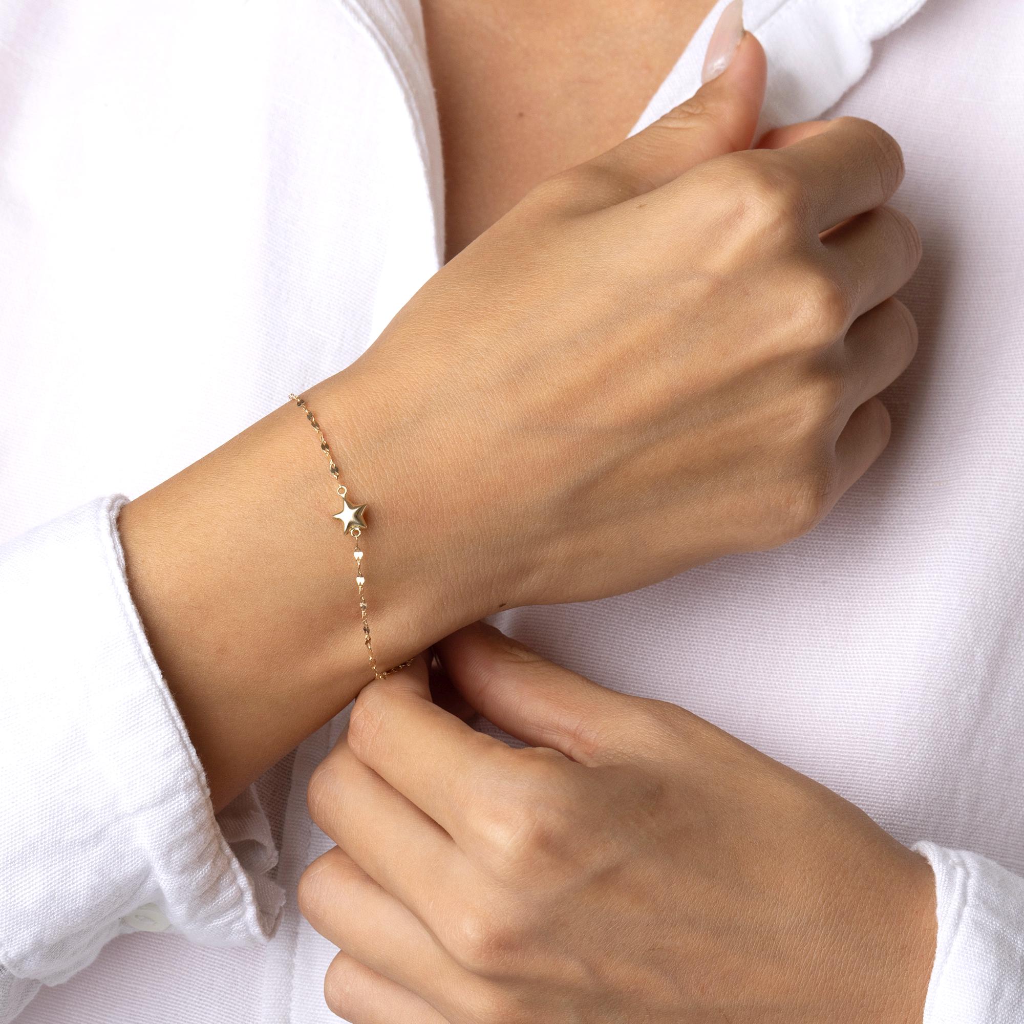 14K Solid Gold Star Bracelet – Dainty Minimalist Chain