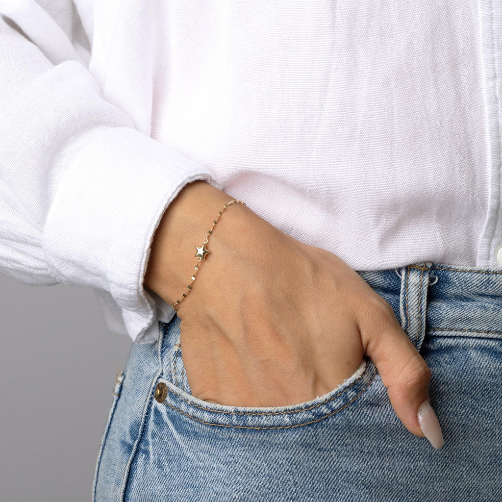 14K Solid Gold Star Bracelet – Dainty Minimalist Chain