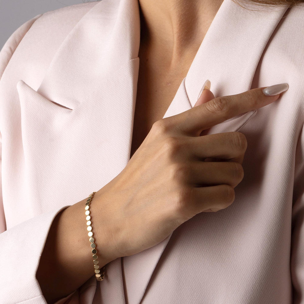 14K Solid Gold Disc Bracelet – Dainty Round Plate Design