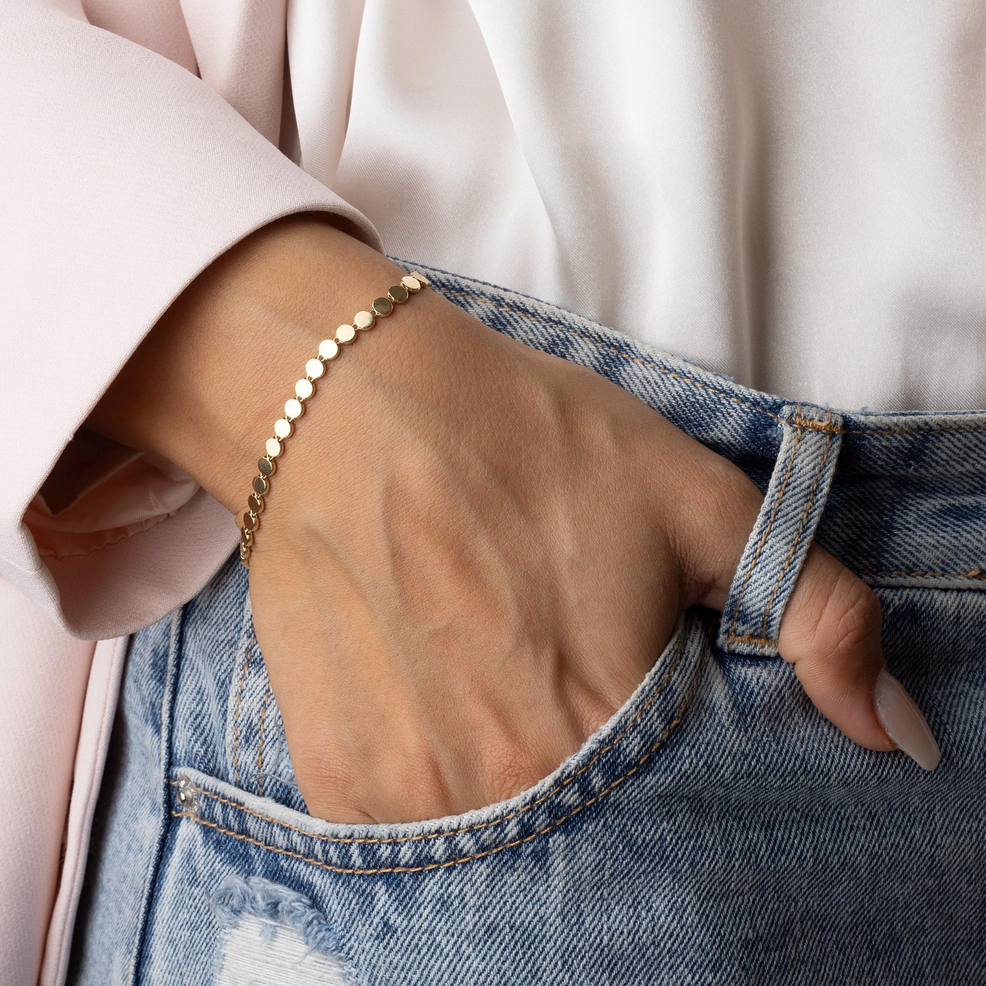 14K Solid Gold Disc Bracelet – Dainty Round Plate Design