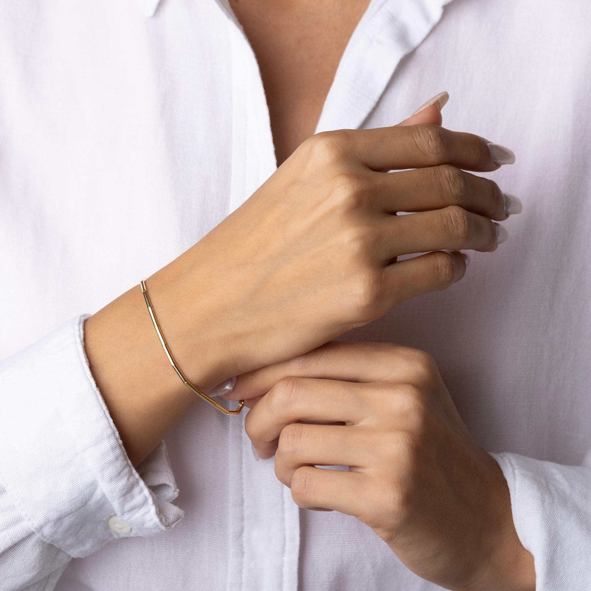 14K Solid Gold Bar Bracelet – Minimalist Segment Design