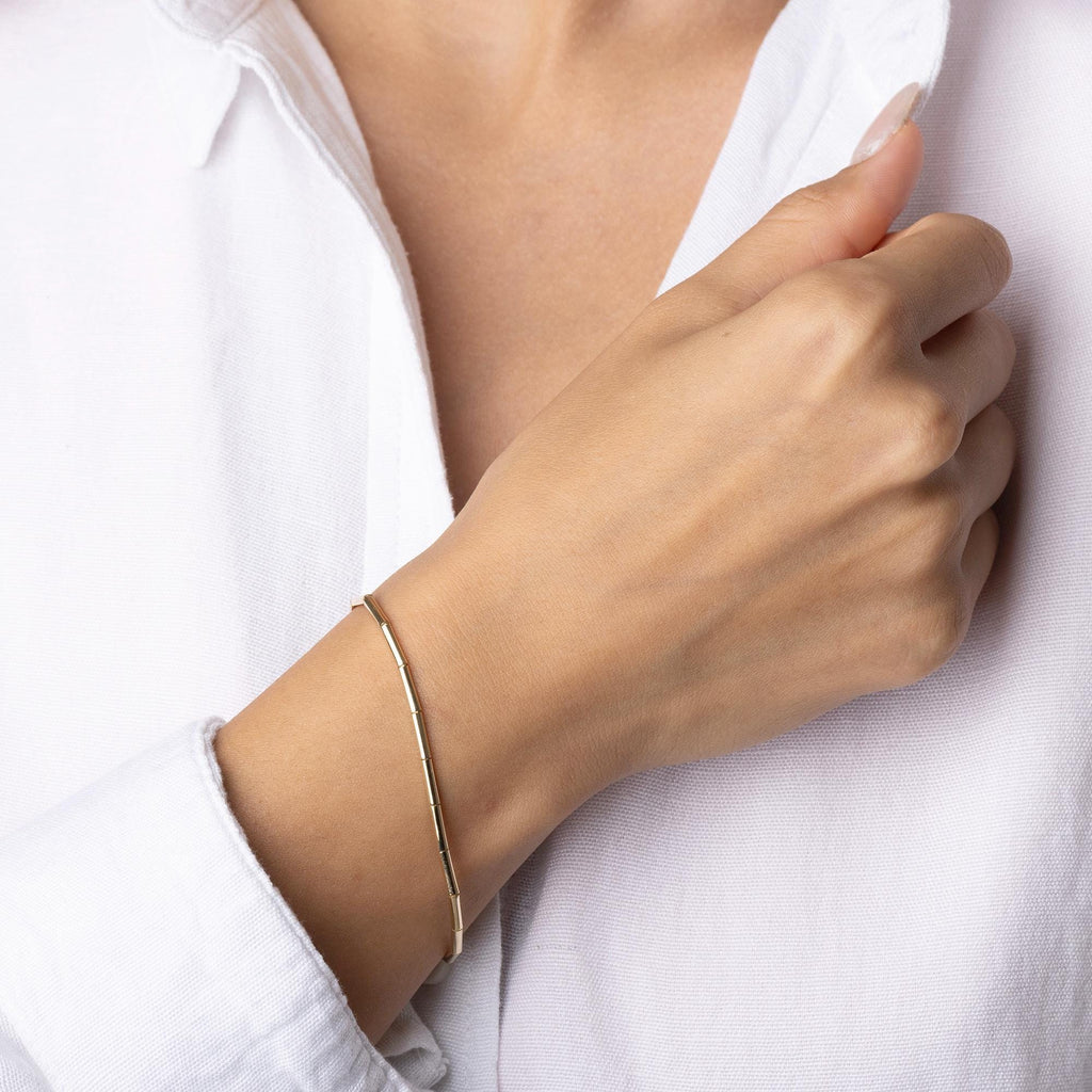 14K Solid Gold Bar Bracelet – Minimalist Segment Design