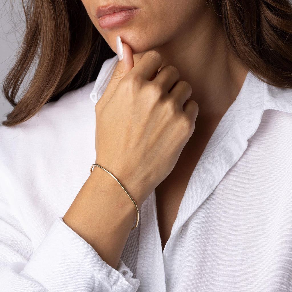 14K Solid Gold Bar Bracelet – Minimalist Segment Design