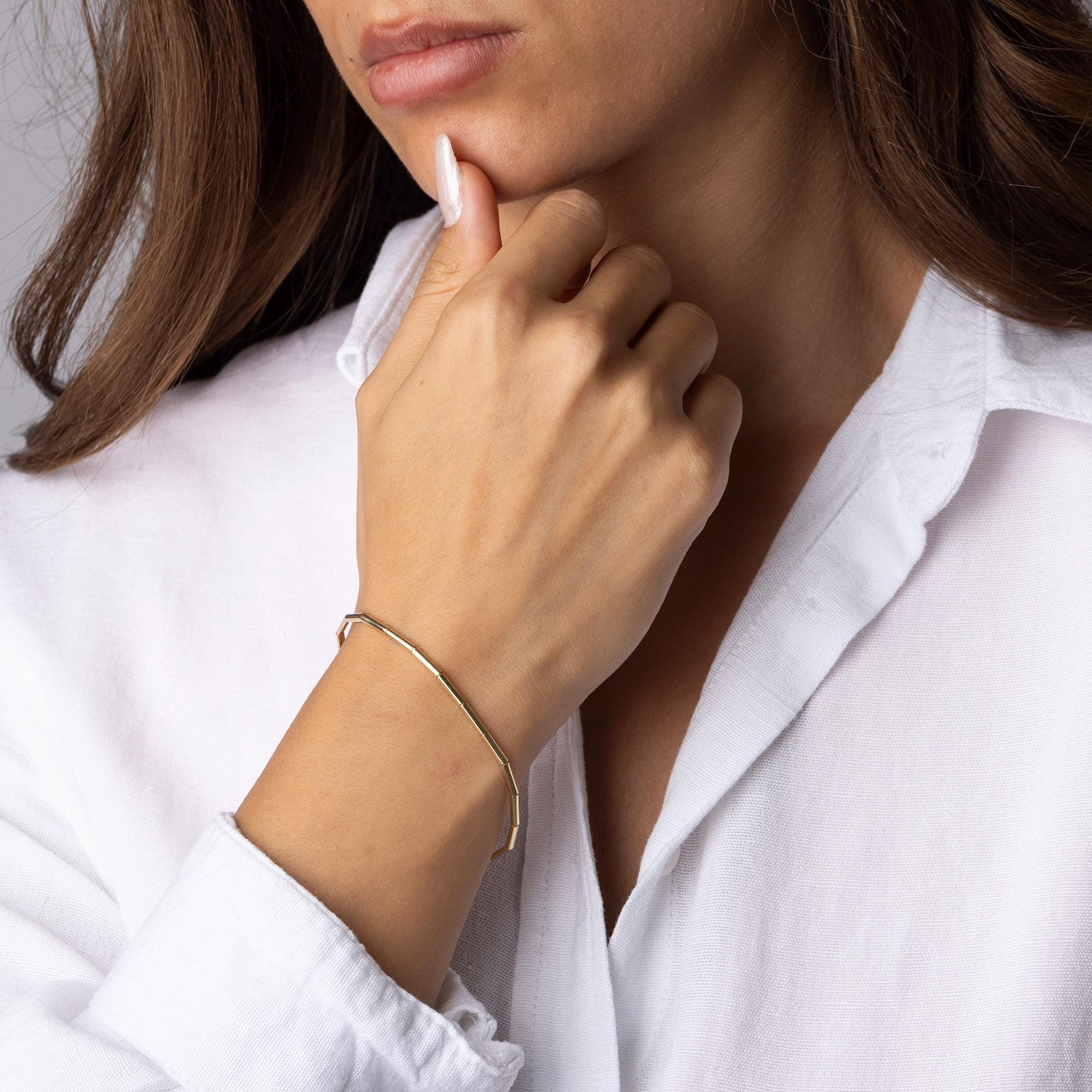 14K Solid Gold Bar Bracelet – Minimalist Segment Design