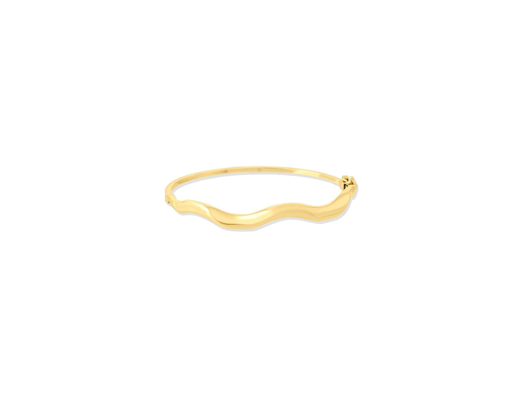 14K Solid Gold Wave Bangle Bracelet – Bold Real Gold Jewelry, Unique Modern Cuff for Women, Elegant Minimalist Statement Bracelet Gift