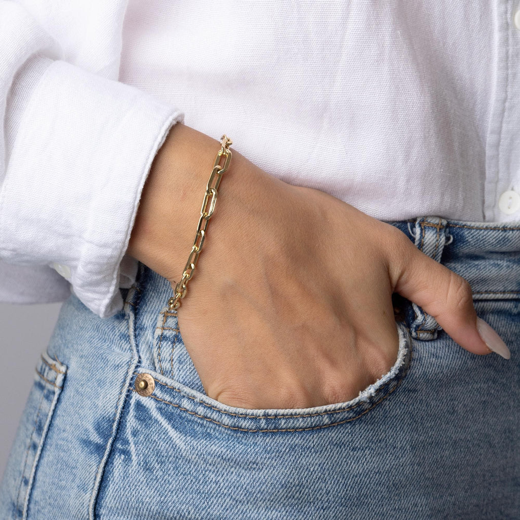 14K Solid Gold Chunky Link Bracelet – Bold Real Gold Chain Jewelry for Women, Modern Statement Bracelet, Elegant Everyday Gift