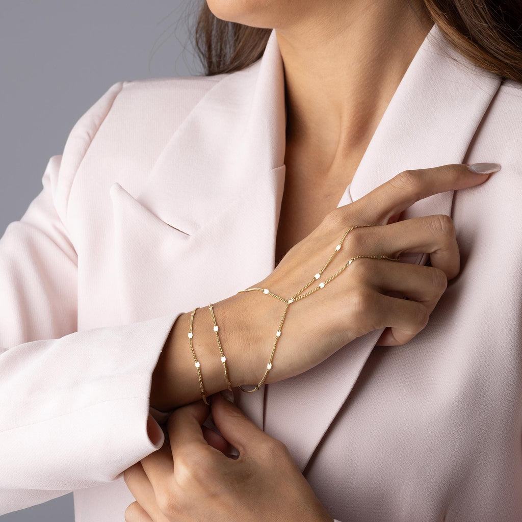 14K Solid Gold Hand Chain Bracelet – Elegant Minimalist Slave Chain